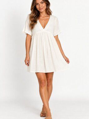 O'Neill White Tie Back Babydoll Mini Dress Short Sleeve Small Lined